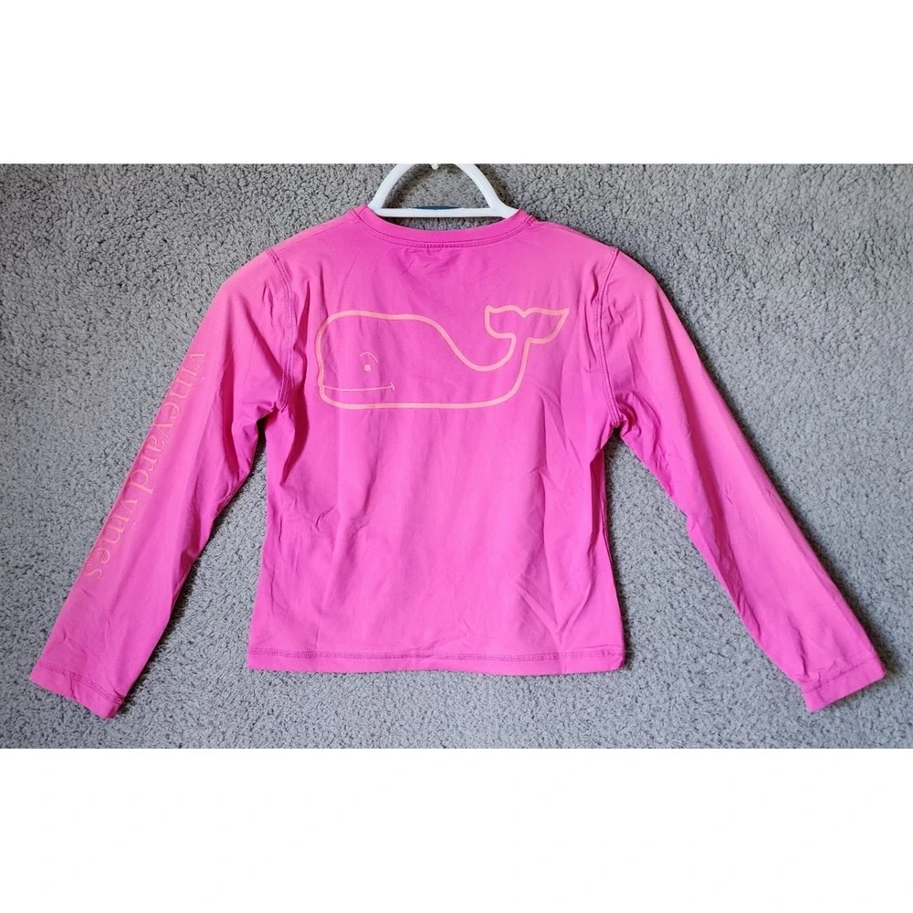 Vineyard Vines Rash Guard Kids Size M 10-12 Pink Long Sleeve Whale Logo Swim Top